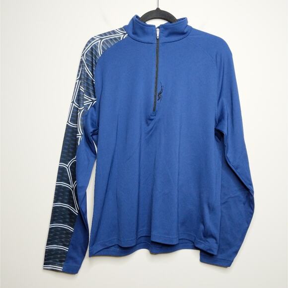 Spyder Half-zip Base Layer Top Pullover Blue Black Spiderweb M - Picture 1 of 9